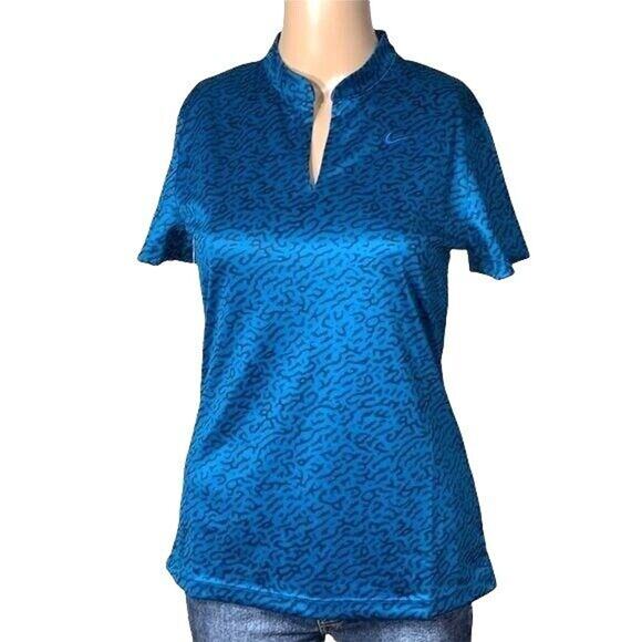 Nike Womens Victory Golf Polo Shirt Dri Fit Standard Fit Animal Print Teal Blue - Picture 1 of 10